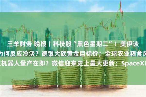 三羊财务 晚报丨科技股“黑色星期二”！美伊谈判取得重大进展，市场为何反应冷淡？德银大砍黄金目标价；全球农业粮食风险升温；特斯拉机器人量产在即？微信迎来史上最大更新；SpaceX市值或跌破2万亿美元；英伟达突然不香了？